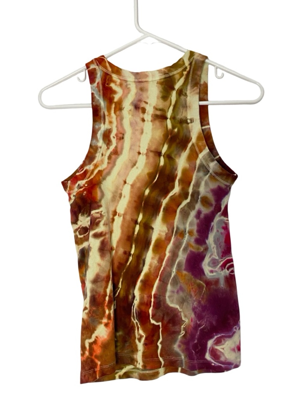 Upcycled Ice Tie Dye Tank Top Womens Size Small Geode Ribbed Handmade Brown Red - Picture 2 of 6